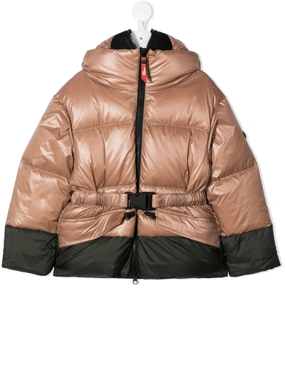 Ai Riders On The Storm Young Teen Belted Padded Down Jacket In Brown