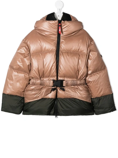 Ai Riders On The Storm Young Kids' Belted Padded Down Jacket In Brown