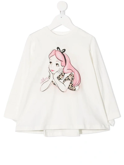 Monnalisa Kids' Alice-print Ruffled Sweatshirt In White