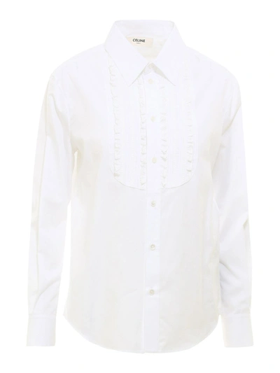 Celine Embroidered Plastron Shirt In White