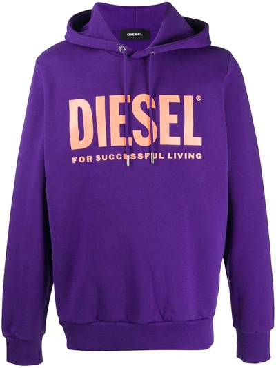 Diesel Logo Print Hoodie In Purple