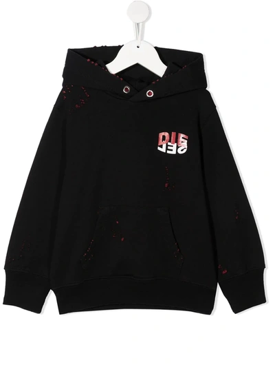 Diesel Teen Distressed Logo Print Pullover Hoodie In Black