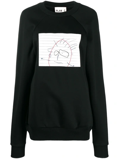 Plan C Graphic Print Crew Neck Sweatshirt In Black