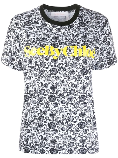 See By Chloé Floral Print T-shirt In Black