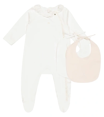 Chloé White Branded Ruffle Collar Babygrow And 2 Bib Gift Box