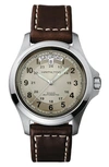 Hamilton Khaki Field King Automatic Leather Strap Watch, 40mm In Brown/ Beige/ Silver