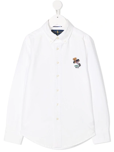 Ralph Lauren Kids' Logo Teddy Embroidery Shirt In White
