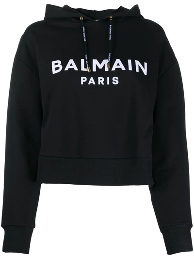 Balmain Logo-print Cropped Hoodie In Black