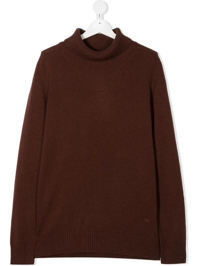 Paolo Pecora Teen Logo Patch Roll Neck Jumper In Brown