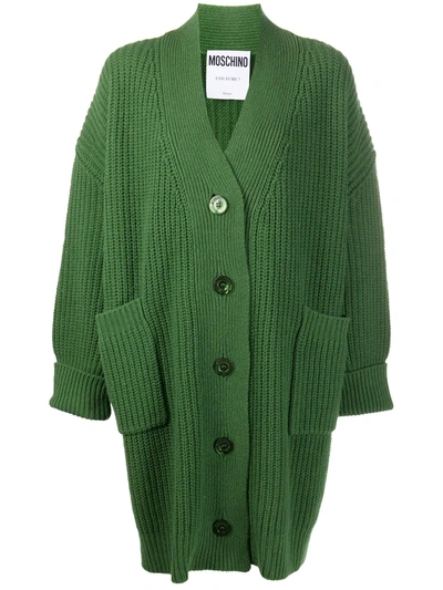 Moschino Oversized Ribbed V-neck Cardigan In Green
