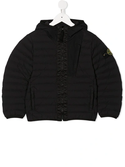 Stone Island Junior Kids' Compass Logo Patch Padded Jacket In Black