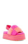 Ugg Disco Checker Flatform Slide Slippers In Hot Pink In Vibrant Coral/ Rock Rose