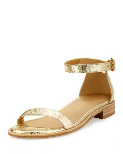 Stuart Weitzman Nudistflat Metallic Napa Ankle-wrap Sandal, Gold