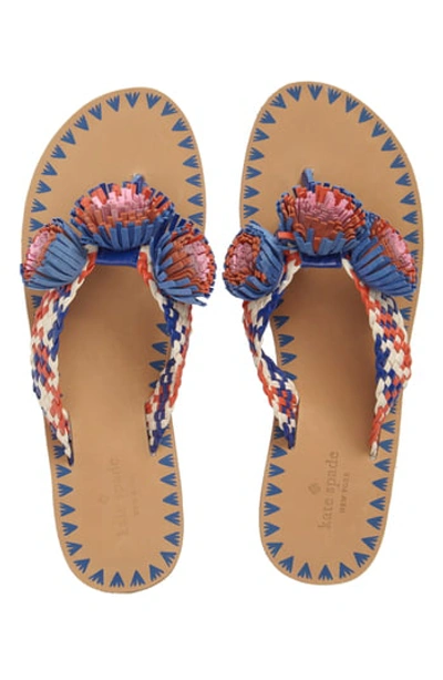 Kate Spade Idette Pompom Woven Flat Sandal, Blue In Garden Blue Nappa