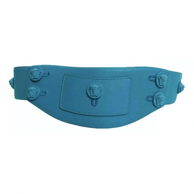 Pre-owned Versace Leather Belt In Turquoise