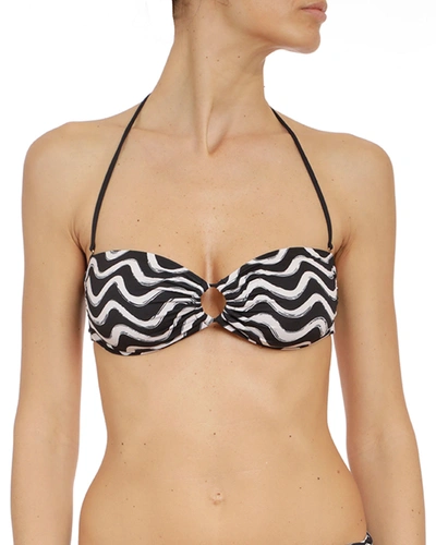 Stella Mccartney Onda Ruched Print Bandeau Bikini Top In Black