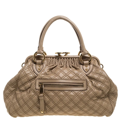 Pre-owned Marc Jacobs Beige Quilted Leather Stam Satchel In Black