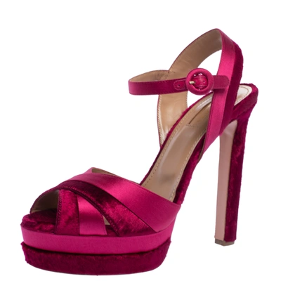 Pre-owned Aquazzura Pink Satin And Velvet Coquette Platform Ankle Strap Sandals Size 40