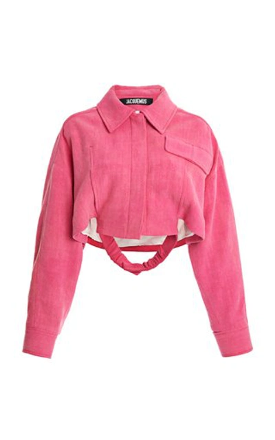 Jacquemus Esterel Oversized Linen-blend Cropped Jacket In Pink