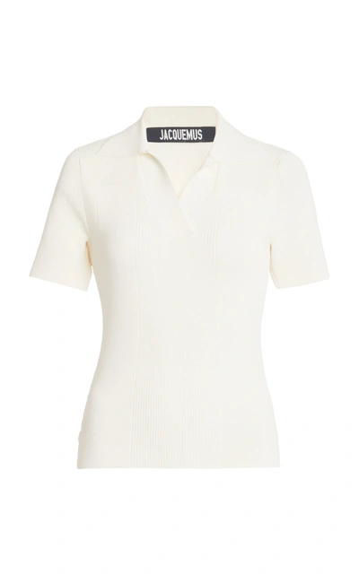 Jacquemus Cutout Ribbed-knit Polo Shirt In Neutral