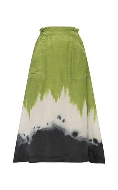 Aje Arcadian Tie-dyed Linen And Silk-blend Skirt In Green