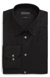 Emporio Armani Trim Fit Solid Dress Shirt In Solid Black