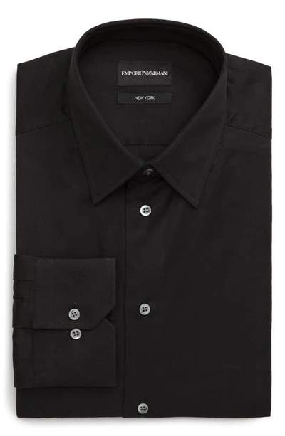 Emporio Armani Trim Fit Solid Dress Shirt In Solid Black