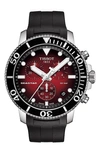 Tissot Men's Swiss Chronograph Seastar 1000 Black Silicone Strap Watch 45.5mm In Red Gradient