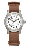 Hamilton Khaki Field Leather Strap Watch, 38mm In White/brown