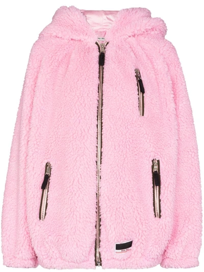 Miu Miu Hooded Teddy Jacket In Pink