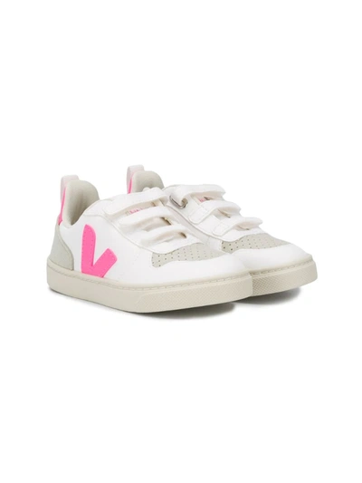 Veja Kids' Perforated Touch Strap Trainers In White