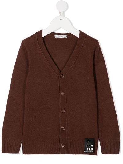 Paolo Pecora Teen Logo Patch Cardigan In Brown