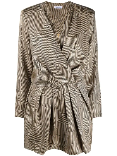 Anine Bing Kate Wrap-effect Printed Silk-twill Mini Dress In Neutrals