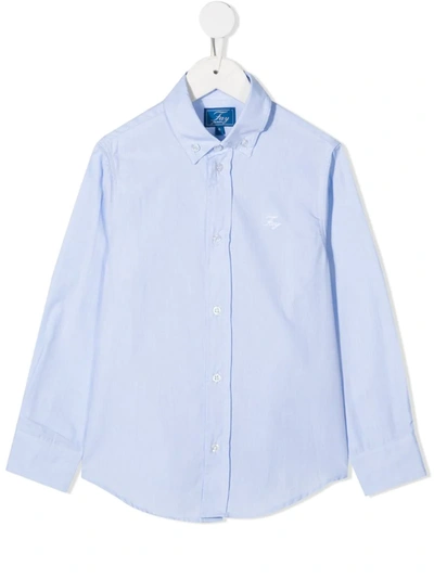 Fay Kids' Long Sleeve Button-down Shirt In Blue