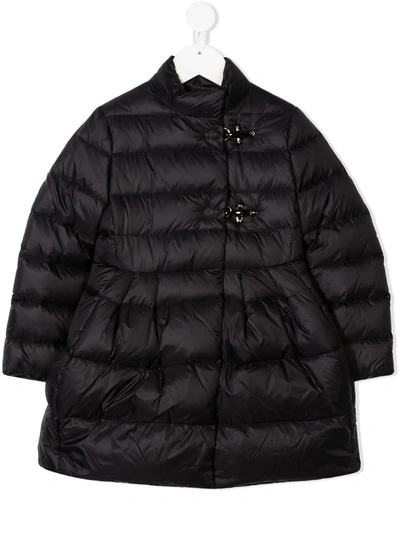 Fay Kids' Quilted A-line Coat In Black
