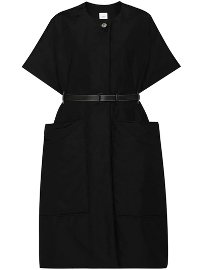 Burberry Short-sleeve Belted Cape Coat In Black