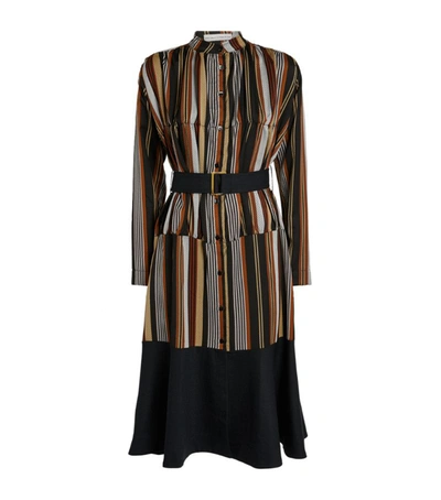 Palmer Harding Belted Striped Satin-jacquard Midi Shirt Dress In Dark Brown
