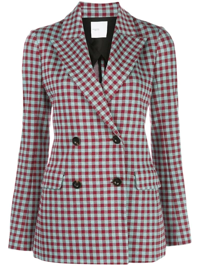 Rosetta Getty Gingham Double Breasted Peak Lapel Jacket In Gingham In Red