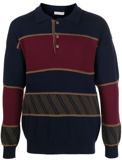 Etro Ribbed-knit Paneled Jumper In Blue