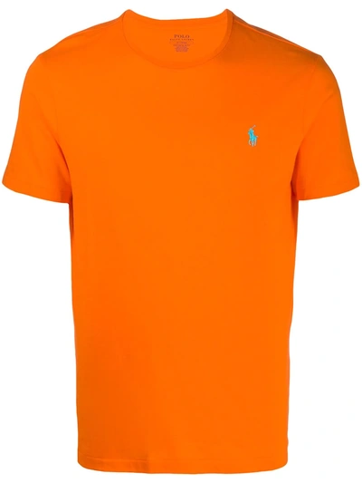 Polo Ralph Lauren Logo Embroidered Crew Neck T-shirt In Orange