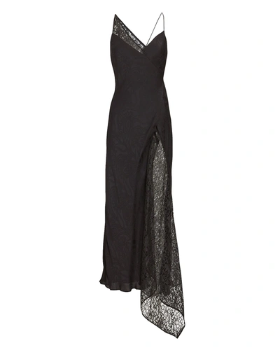 Amur Evonne Asymmetrical Lace Slip Dress In Black