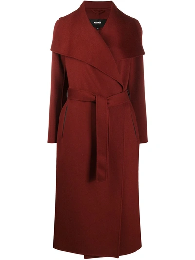 Mackage Mai' Double Face Wool Belted Waterfall Collar Coat In Red