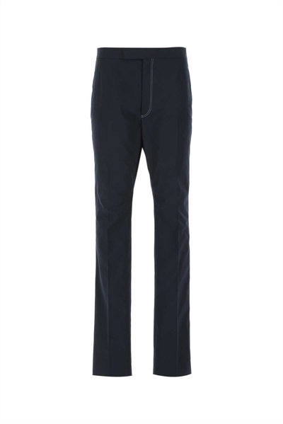 Thom Browne Trousers With Contrast Stitching In Blue