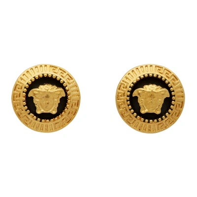 Versace Black & Gold Small Medusa Coin Earrings In D41oh Gold