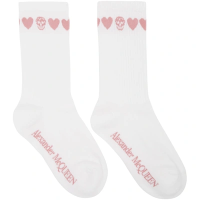 Alexander Mcqueen White & Pink Skull Socks In 9072 Wht/pi