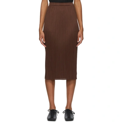 Issey Miyake Pleats Please  Brown Pleated Mid-length Skirt In 43 Saddle B