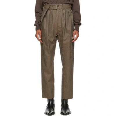 Lemaire Brown Wool 4 Pleats Trousers In 433 Ocrebrw