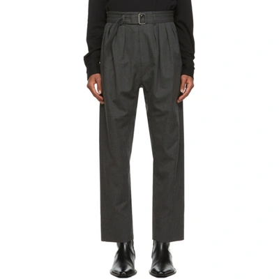 Lemaire Grey Wool 4 Pleats Trousers In 966 Anthrac
