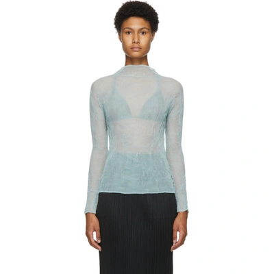 Issey Miyake Blue Chiffon Twist Blouse In 74 Smokyblu