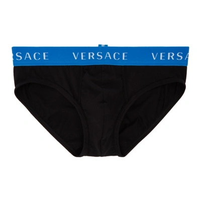 Versace Underwear Black And Blue Logo Briefs In A1008 Black